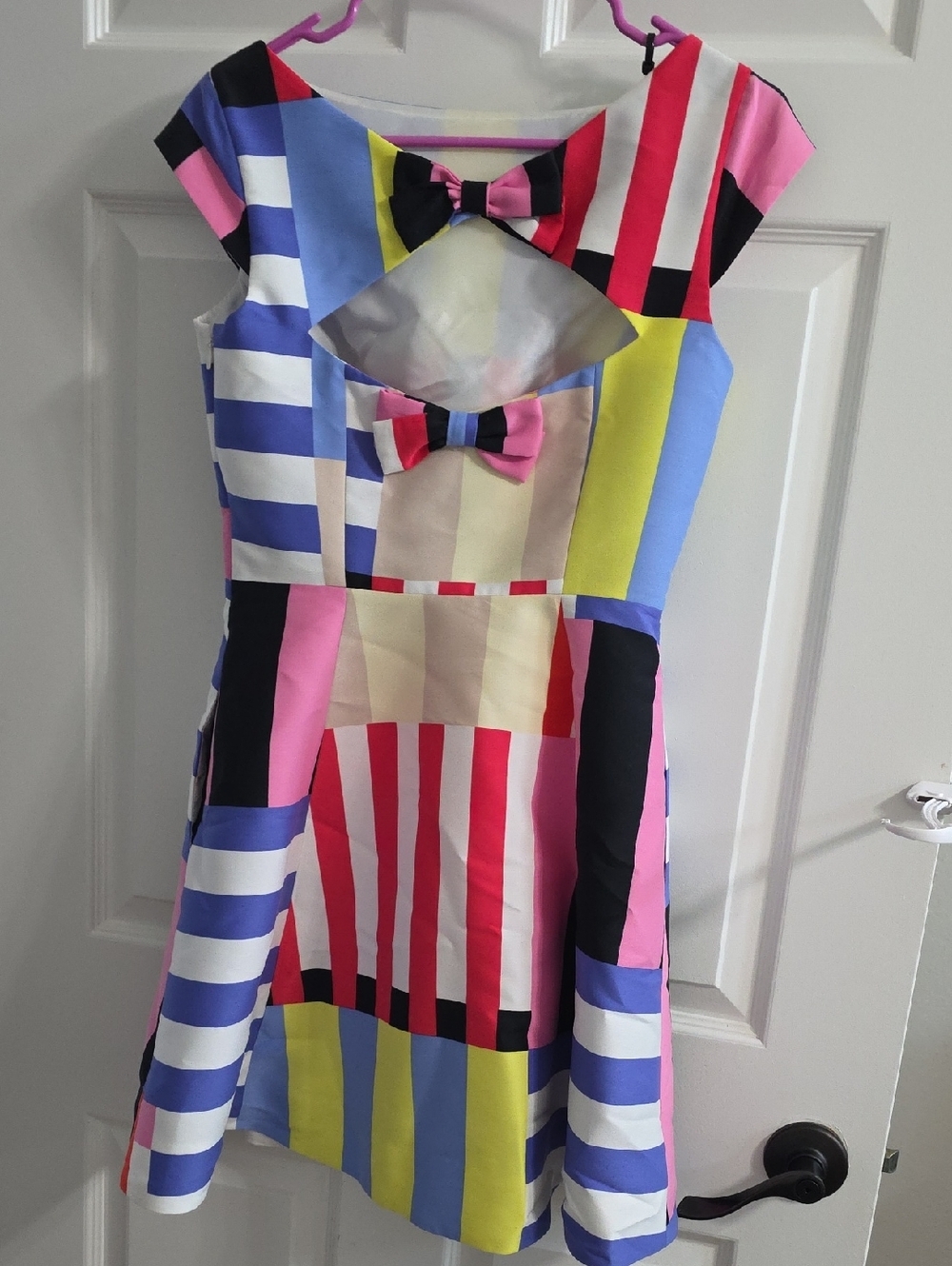 Kate Spade Multi Color Bow Back Cap Sleeve Boat Neck Dress Size 2 - Picture 6 of 10